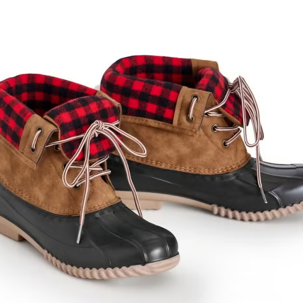 Plaid Lined Cloudwalker Fold Over Collar Duck Boots